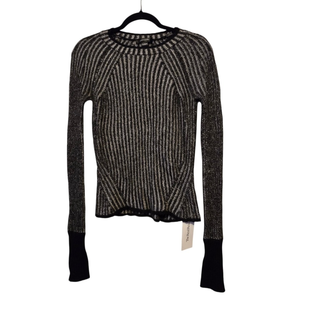 Christopher Fischer 100% Cashmere Sweater Women SM Black Gray Ribbed Knit Luxury